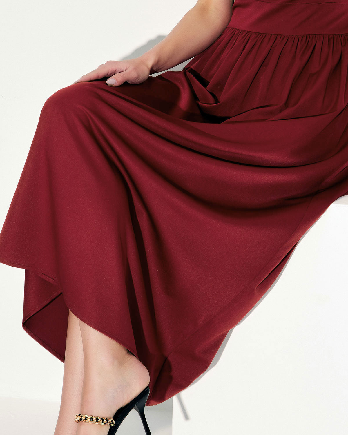 Şarap Kırmızı Saten Slip Maxi Elbise