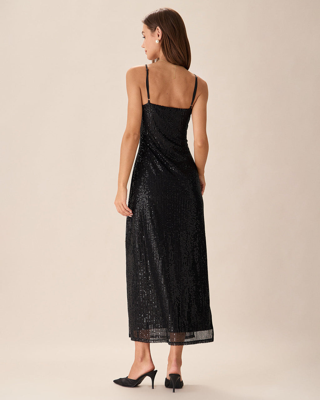 Siyah Payet Bodycon Yırtmaçlı Maxi Elbise