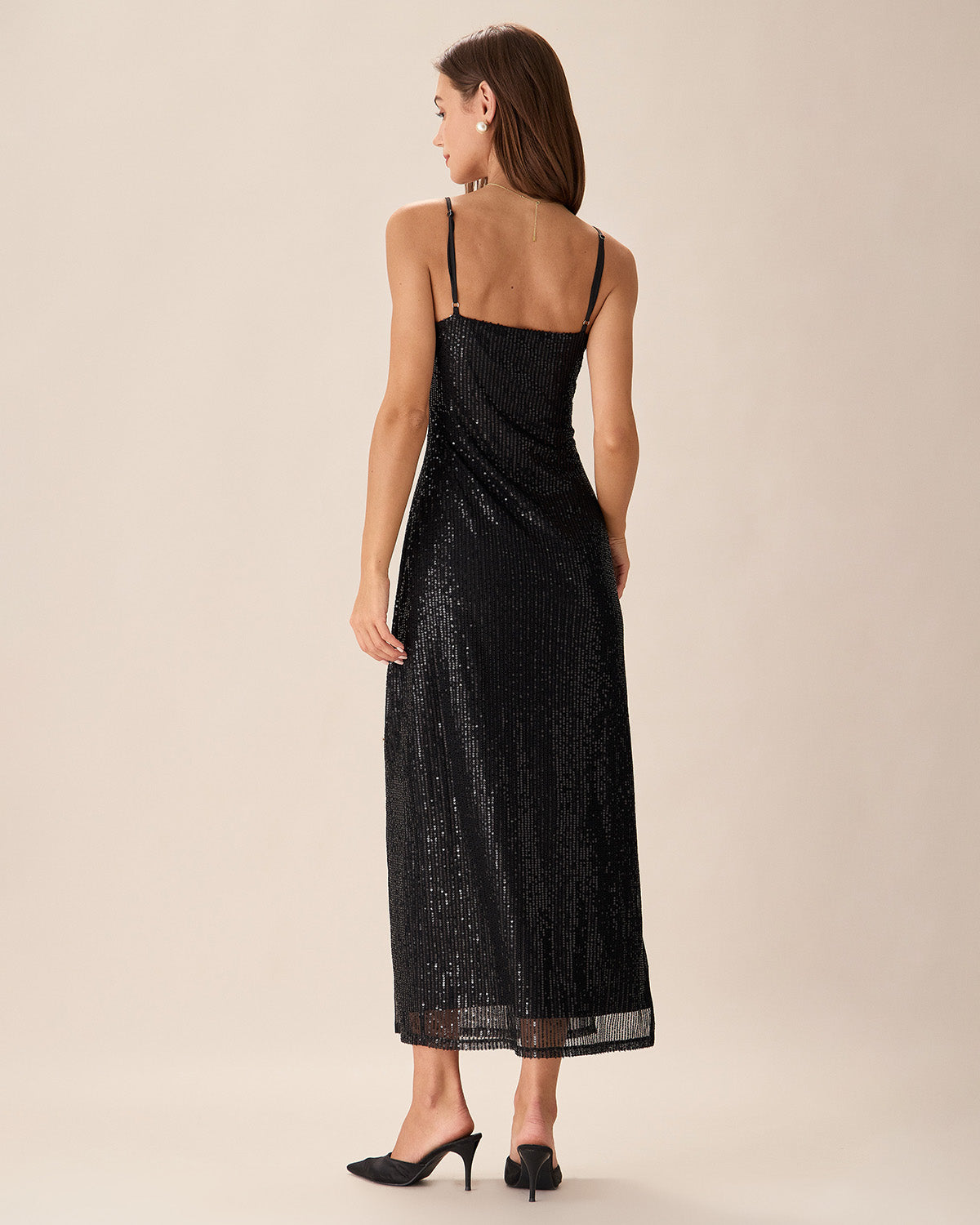 Siyah Payet Bodycon Yırtmaçlı Maxi Elbise