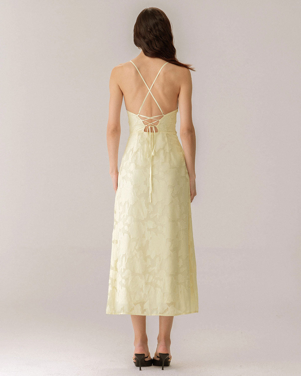 Sarı Jakarlı Korse Slip Maksi Elbise