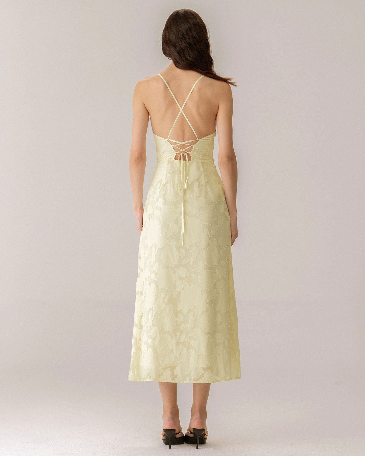 Sarı Jakarlı Korse Slip Maksi Elbise