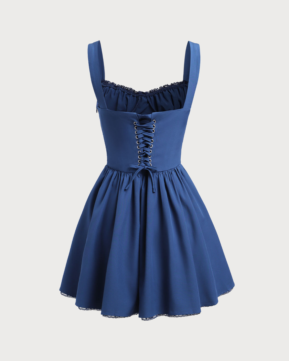 Lacivert Dantelli Kare Yaka Slip Mini Elbise