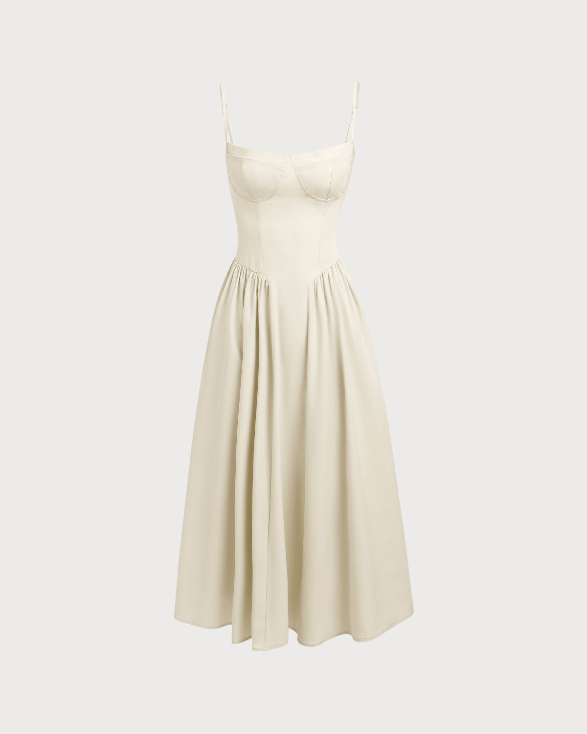 Bej Kare Yaka Cepli Slip Midi Elbise