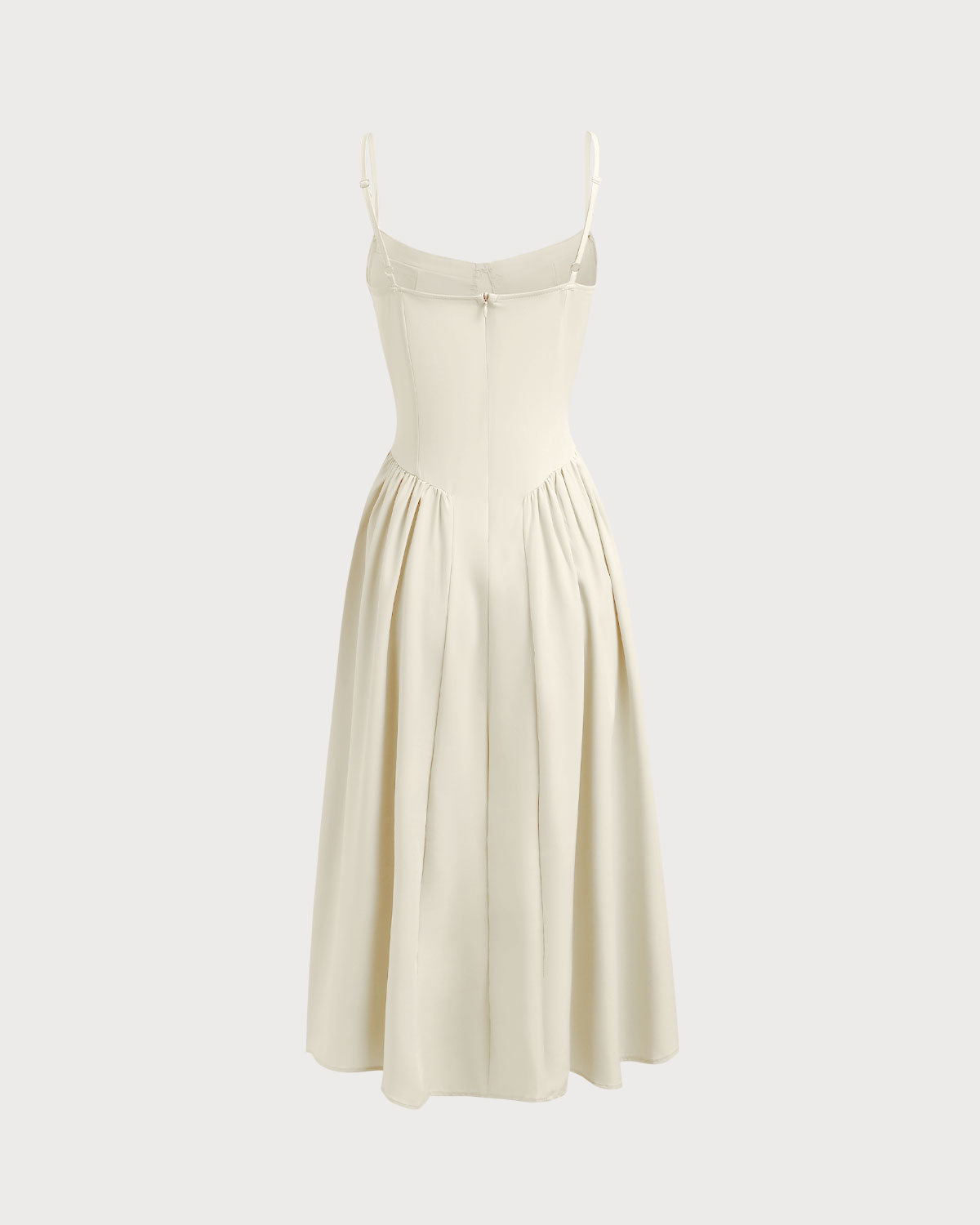 Bej Kare Yaka Cepli Slip Midi Elbise