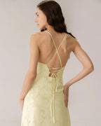 Sarı Jakarlı Korse Slip Maksi Elbise