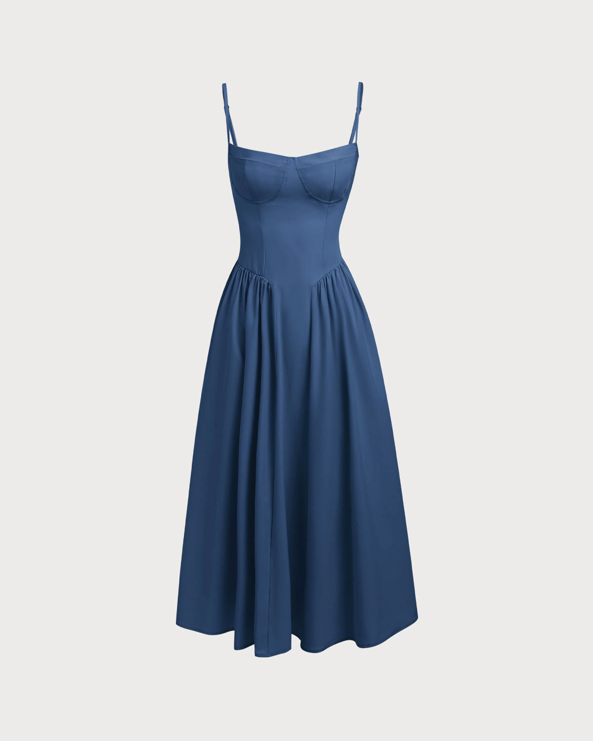 Lacivert Kare Yaka Cepli Slip Midi Elbise