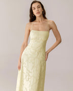 Sarı Jakarlı Korse Slip Maksi Elbise