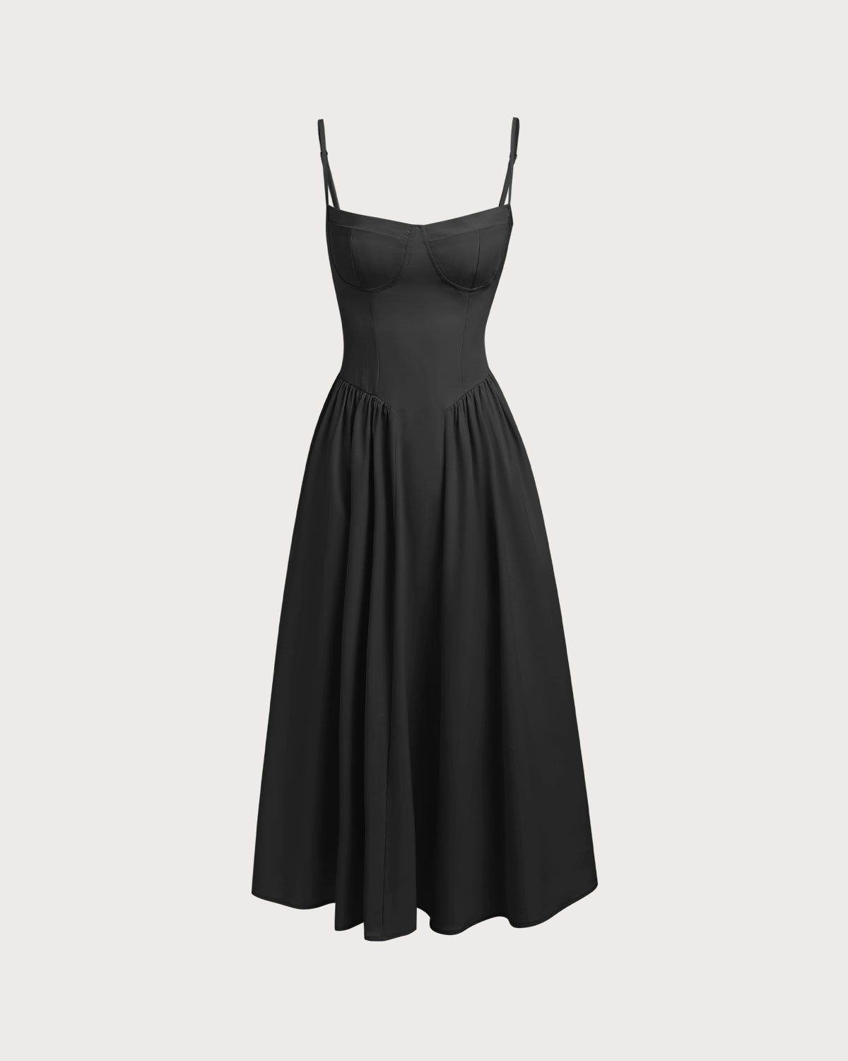 Siyah Kare Yaka Cepli Slip Midi Elbise