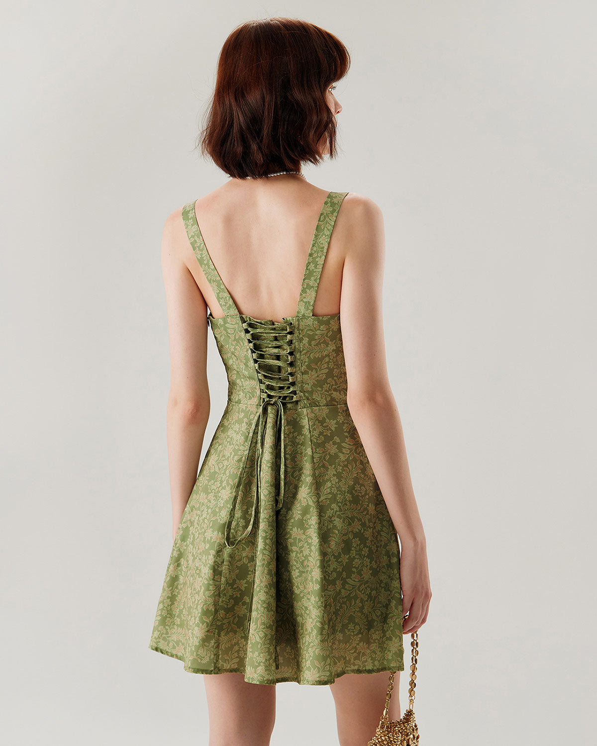 Yeşil Çiçekli Dantelli Slip Mini Elbise