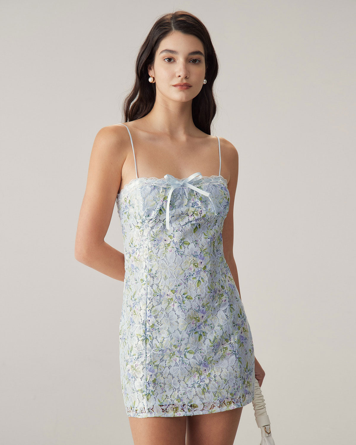 Mavi Çiçekli Dantel Slip Mini Elbise