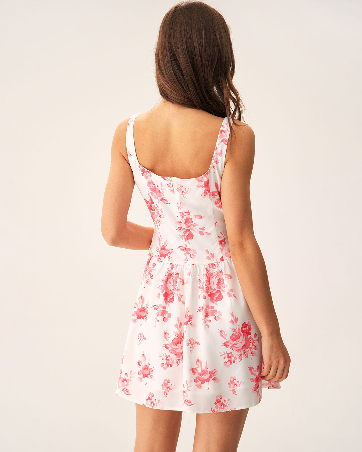 Pembe Çiçekli Dantelli Mini Elbise