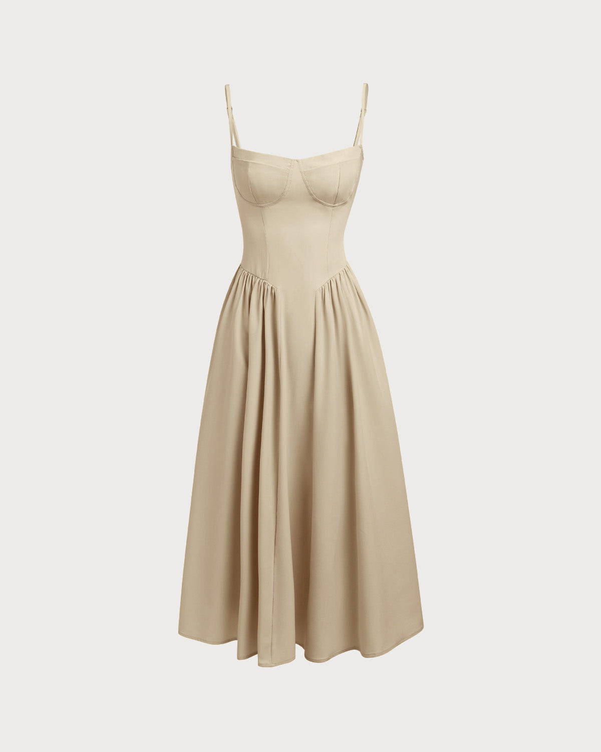 Haki Kare Yaka Cepli Slip Midi Elbise