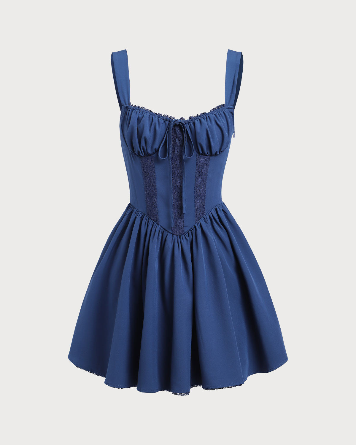 Lacivert Dantelli Kare Yaka Slip Mini Elbise