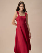 Kadın Kırmızı Saten Slip Midi Elbise