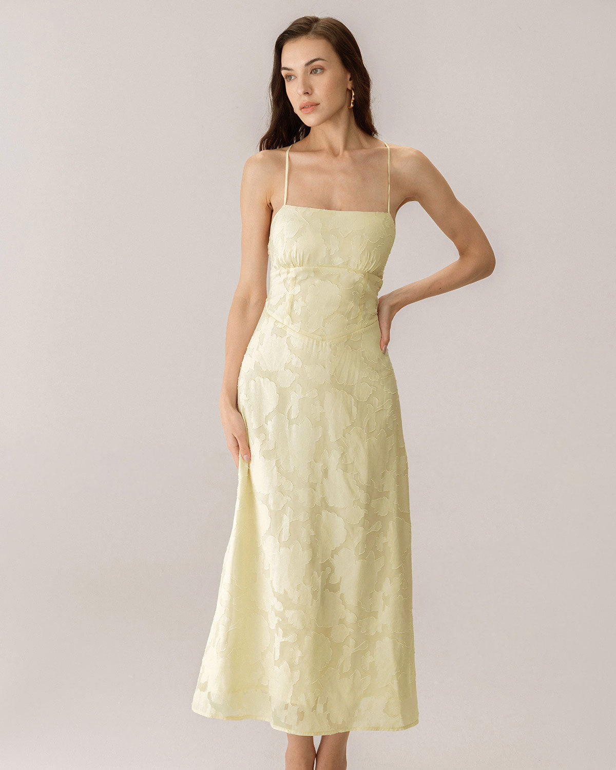 Sarı Jakarlı Korse Slip Maksi Elbise