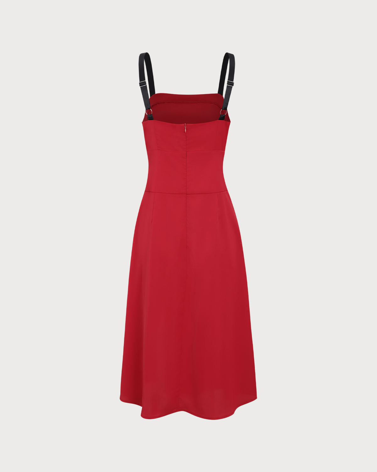 Kırmızı Kontrast Yırtmaçlı Slip Midi Elbise