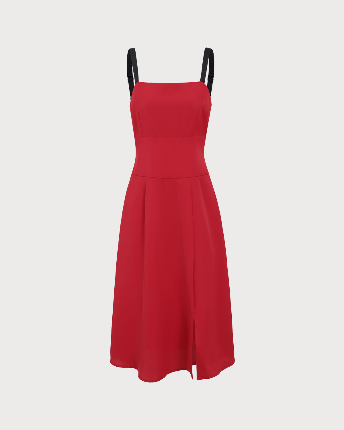 Kırmızı Kontrast Yırtmaçlı Slip Midi Elbise
