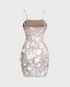 Beyaz Çiçekli Slip Mini Elbise