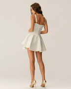 Beyaz Jakarlı Dantelli Slip Mini Elbise