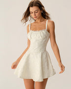 Beyaz Jakarlı Dantelli Slip Mini Elbise