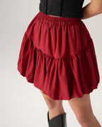 Kırmızı Beli Lastikli Baloncuklu Mini Etek