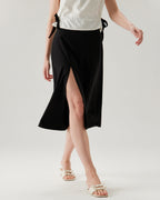 Siyah A Kesim Yırtmaçlı Midi Etek