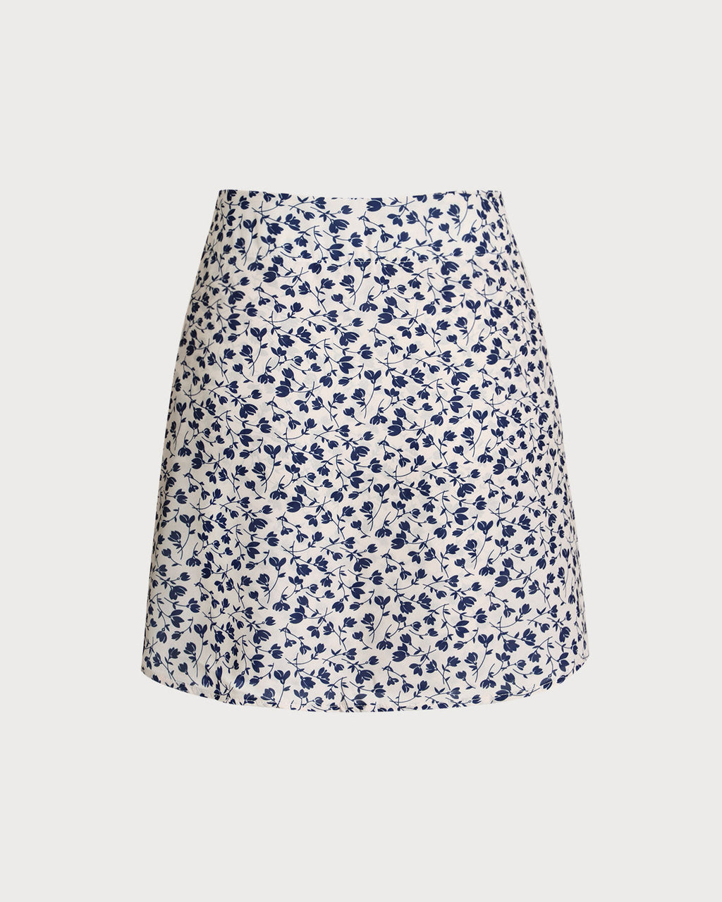 Mavi Çiçekli Yüksek Bel Anvelop Mini Etek