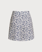 Mavi Çiçekli Yüksek Bel Anvelop Mini Etek