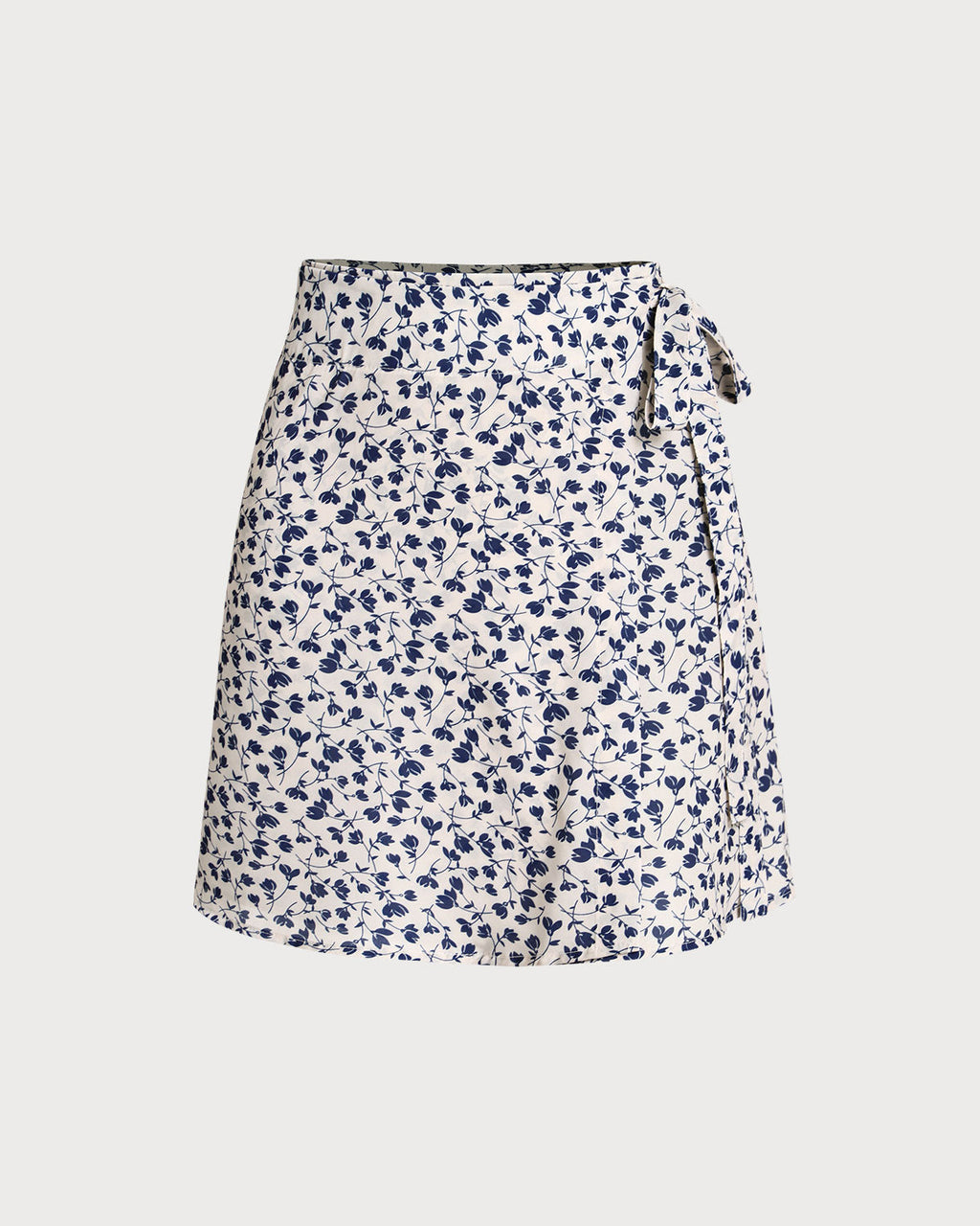 Mavi Çiçekli Yüksek Bel Anvelop Mini Etek