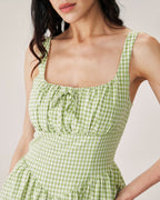Yeşil Ekose Slip Mini Elbise