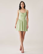 Yeşil Ekose Slip Mini Elbise