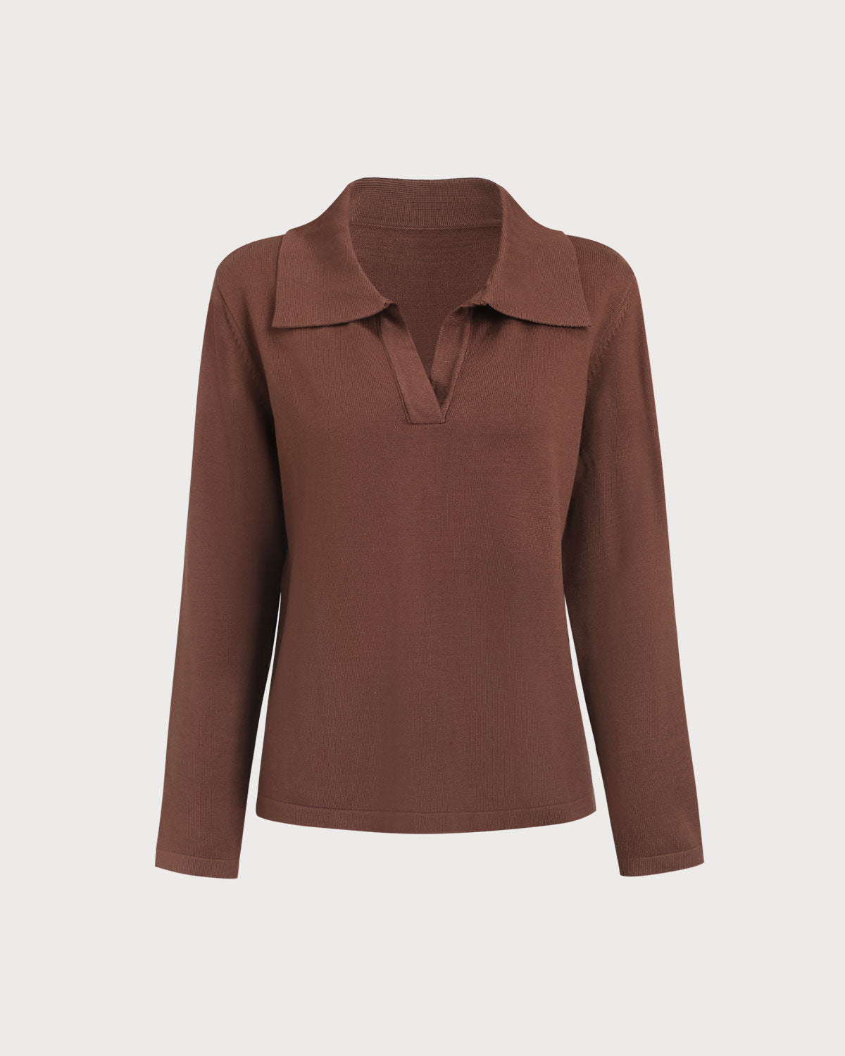 Kahverengi Yakalı Örgü Tişört