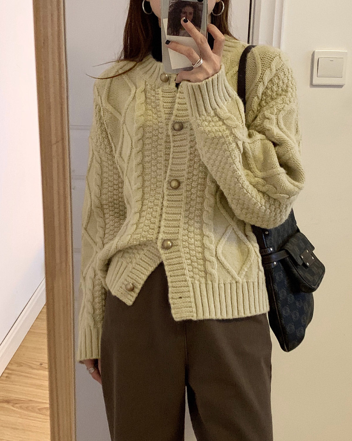 Kayısı Rengi Tek Sıralı Örgü Hırka