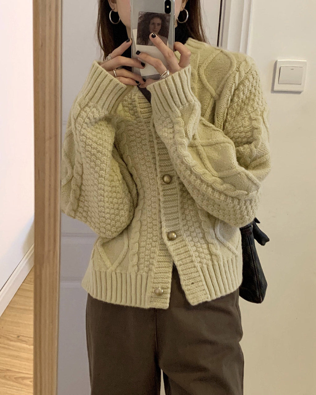 Kayısı Rengi Tek Sıralı Örgü Hırka