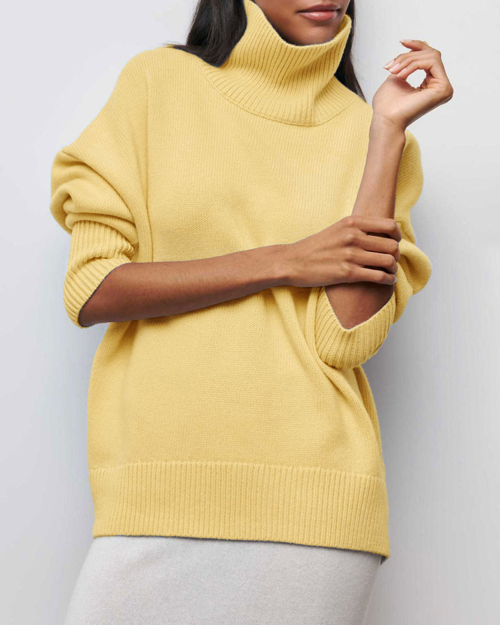 Sarı Kapüşonlu Bol Kazak