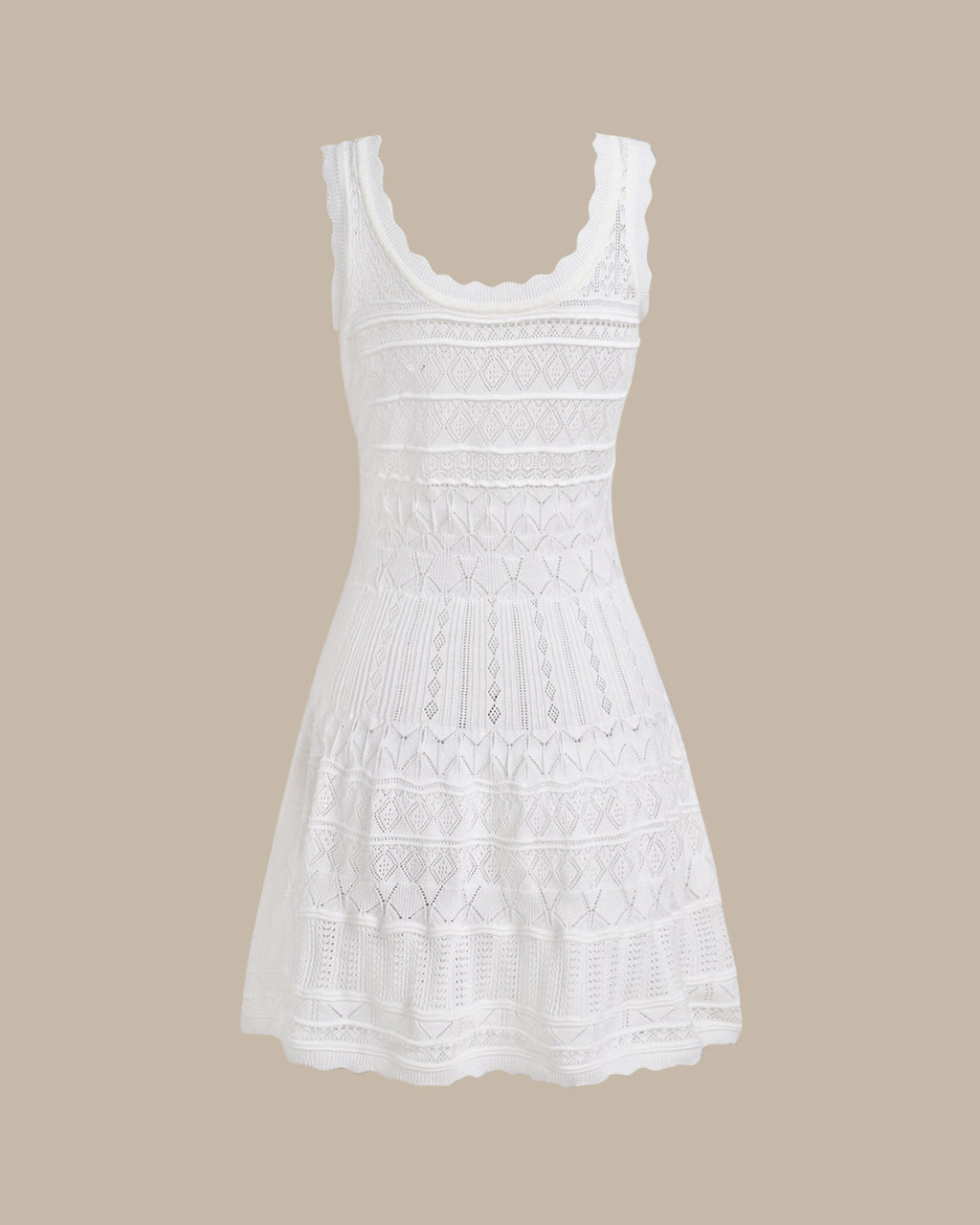 Beyaz U Yaka Kolsuz Mini Elbise