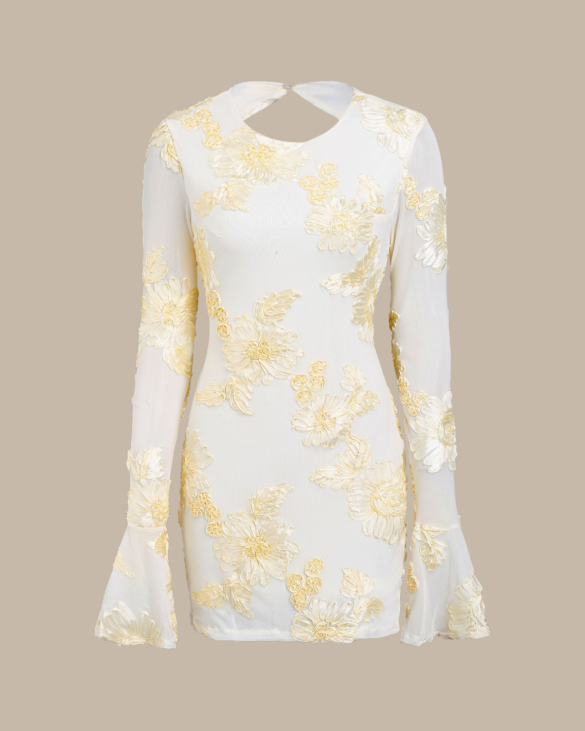 Beyaz Jakarlı Bodycon Mini Elbise