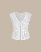 Beyaz V Yakalı Kesikli Tank Top