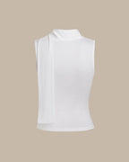 Beyaz Kapşonlu Yakalı Büzgülü Tank Top