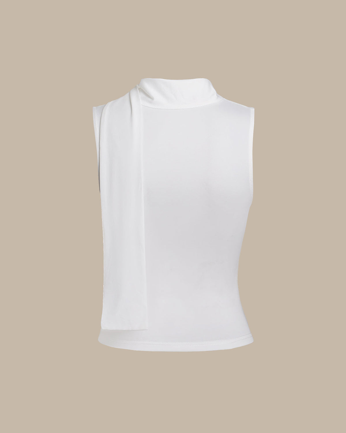 Beyaz Kapşonlu Yakalı Büzgülü Tank Top