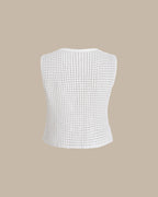 Beyaz V Yakalı Kesikli Tank Top