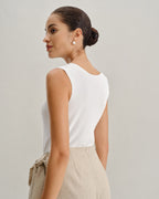 Beyaz V Yaka İnce Tank Top