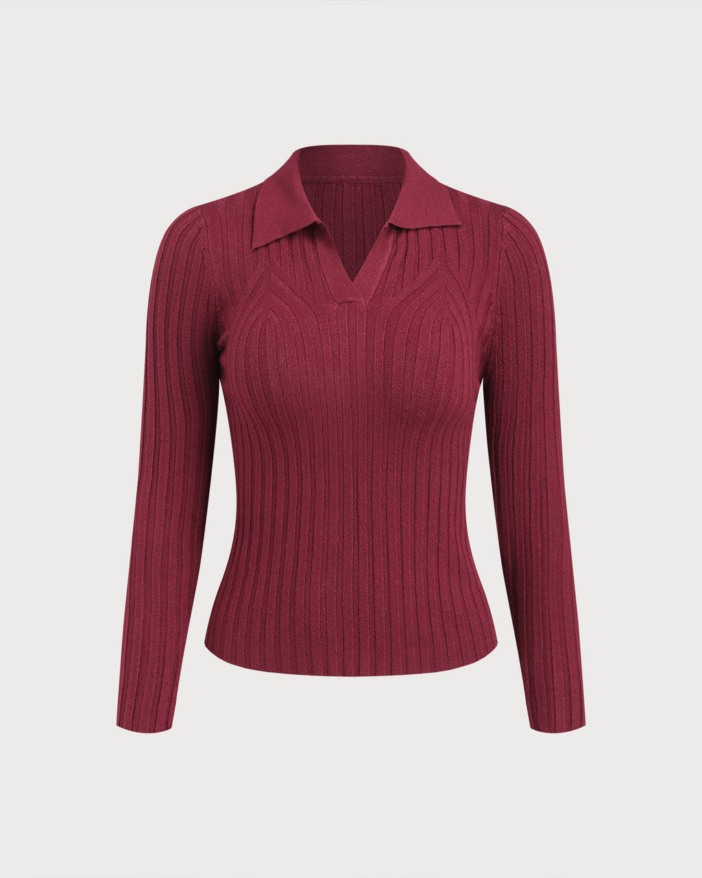 Kırmızı Yakalı Dar Örgü Kazak