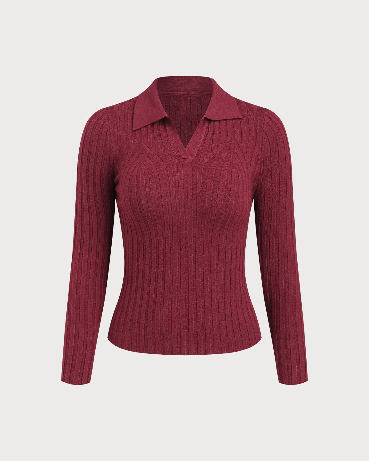 Kırmızı Yakalı Dar Örgü Kazak