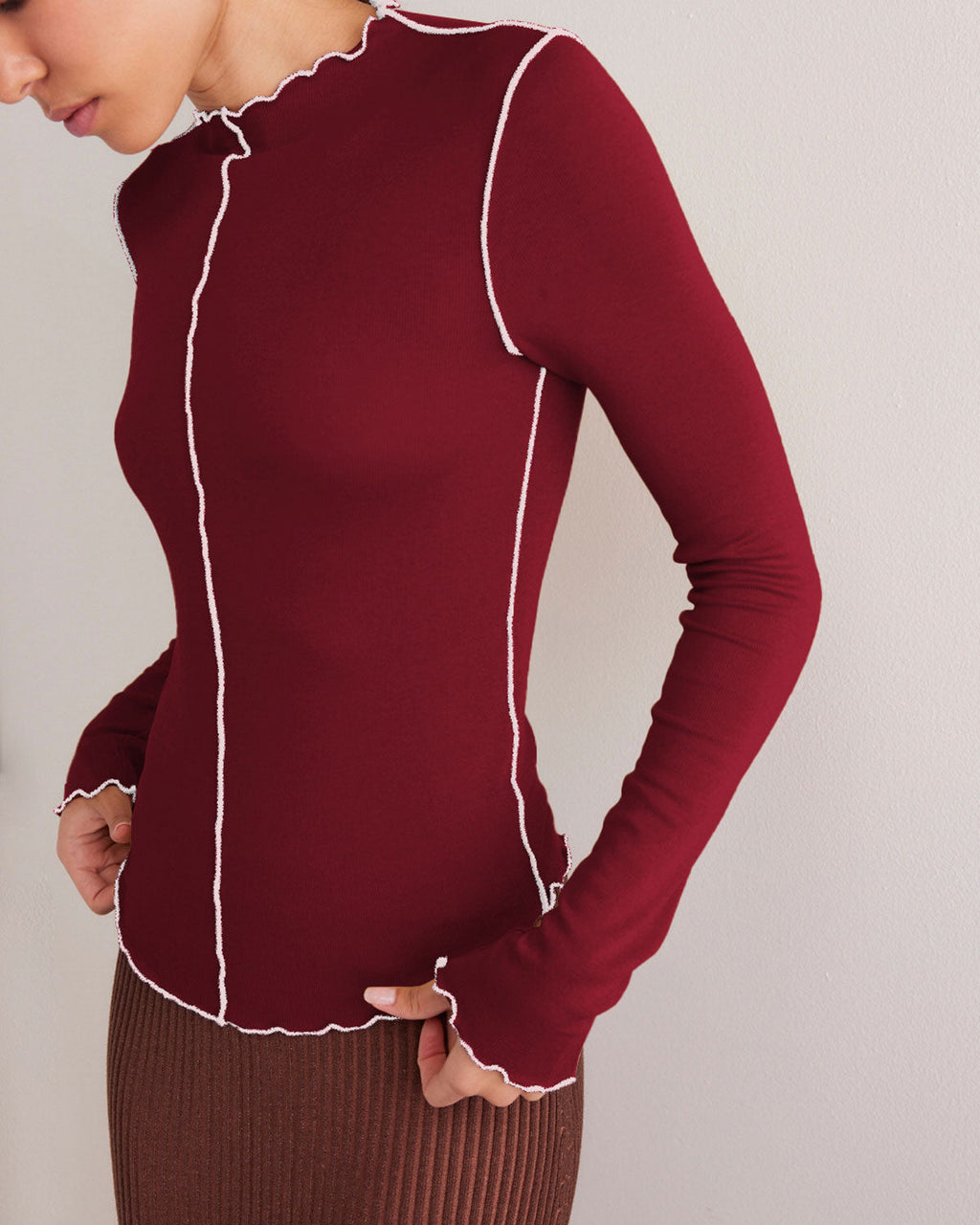 Şarap Kırmızısı Dar Kontrastlı Sweatshirt