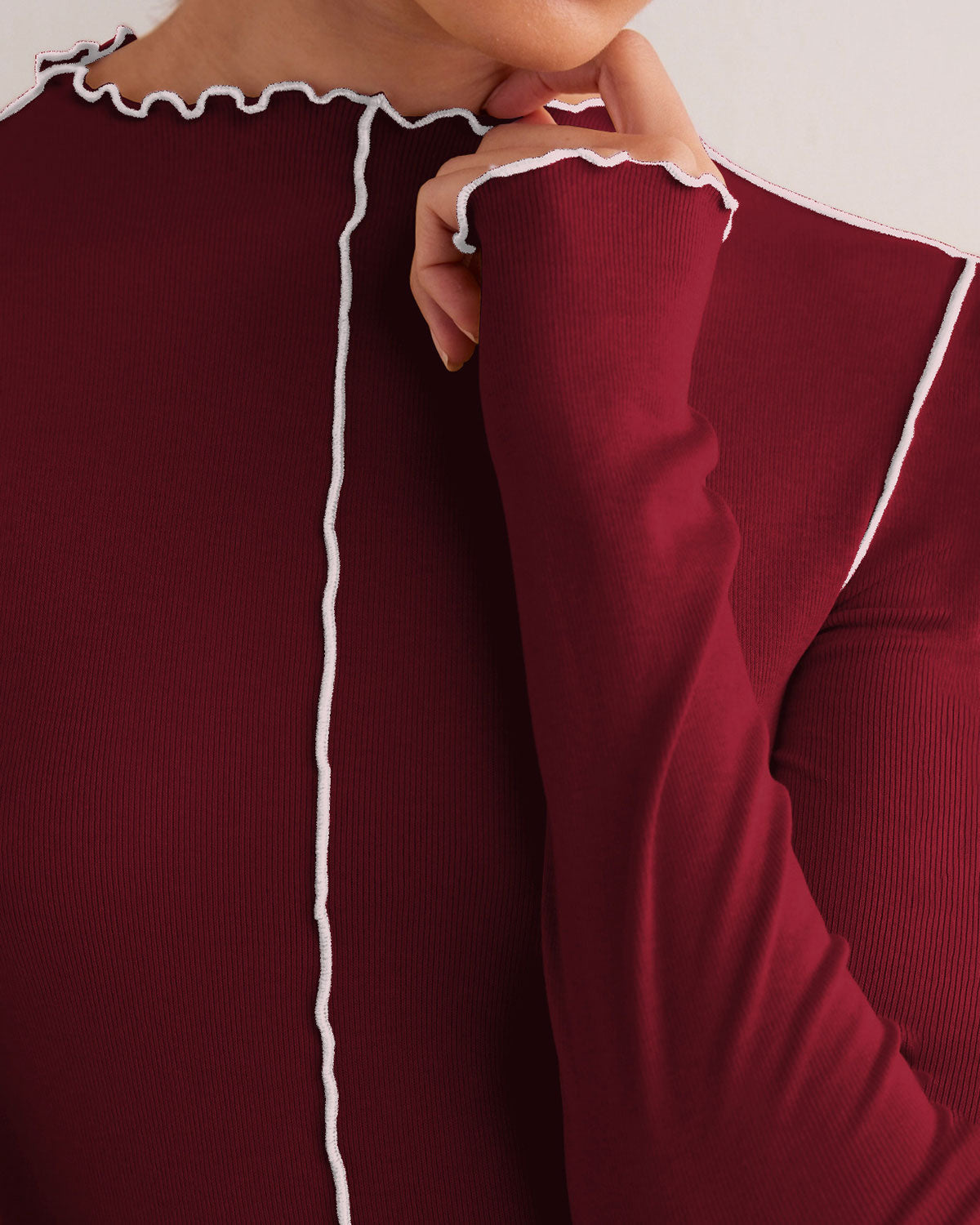 Şarap Kırmızısı Dar Kontrastlı Sweatshirt