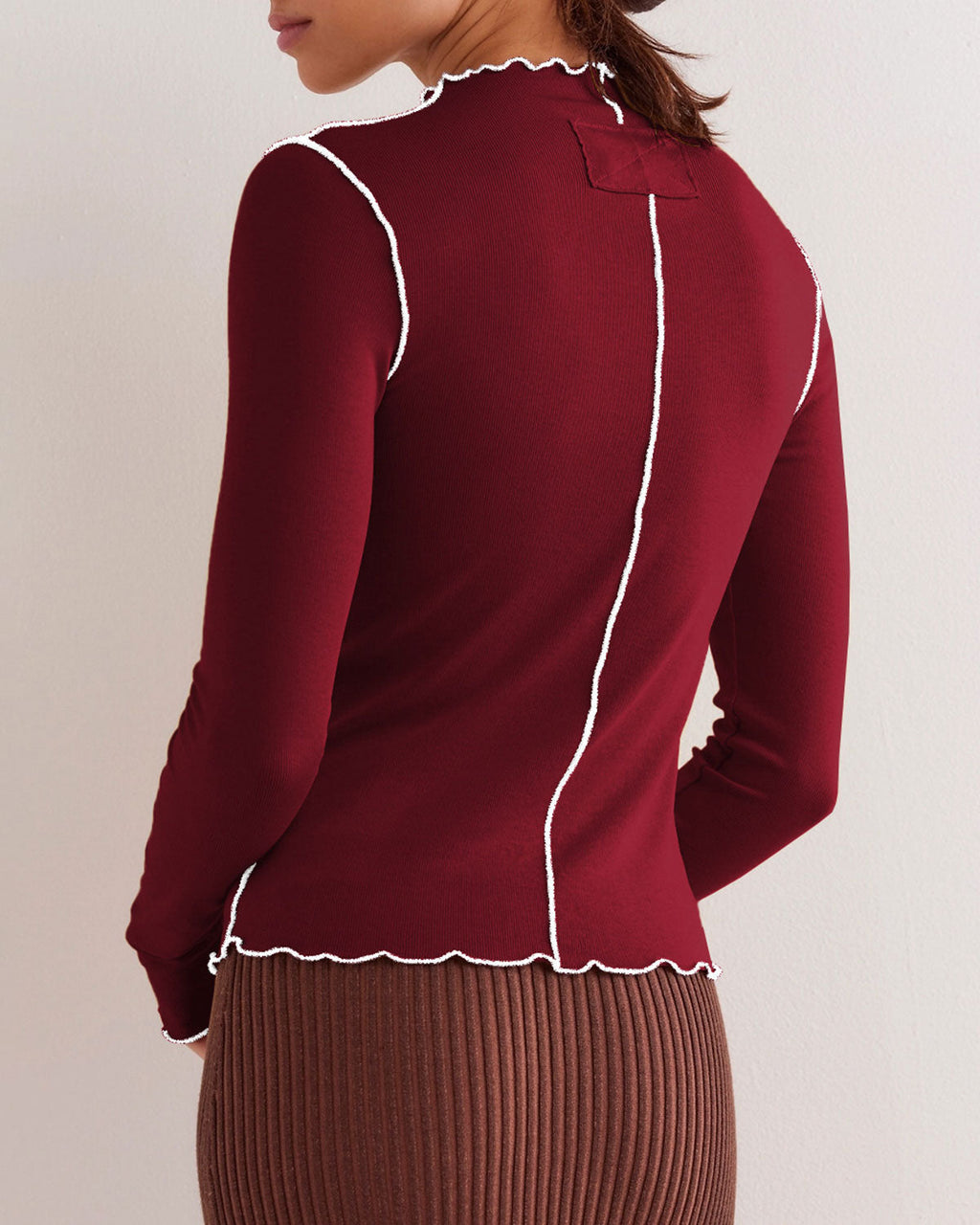 Şarap Kırmızısı Dar Kontrastlı Sweatshirt