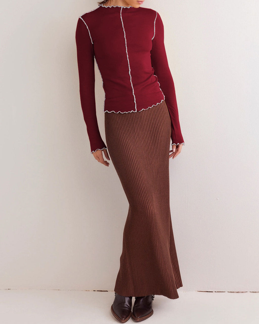 Şarap Kırmızısı Dar Kontrastlı Sweatshirt