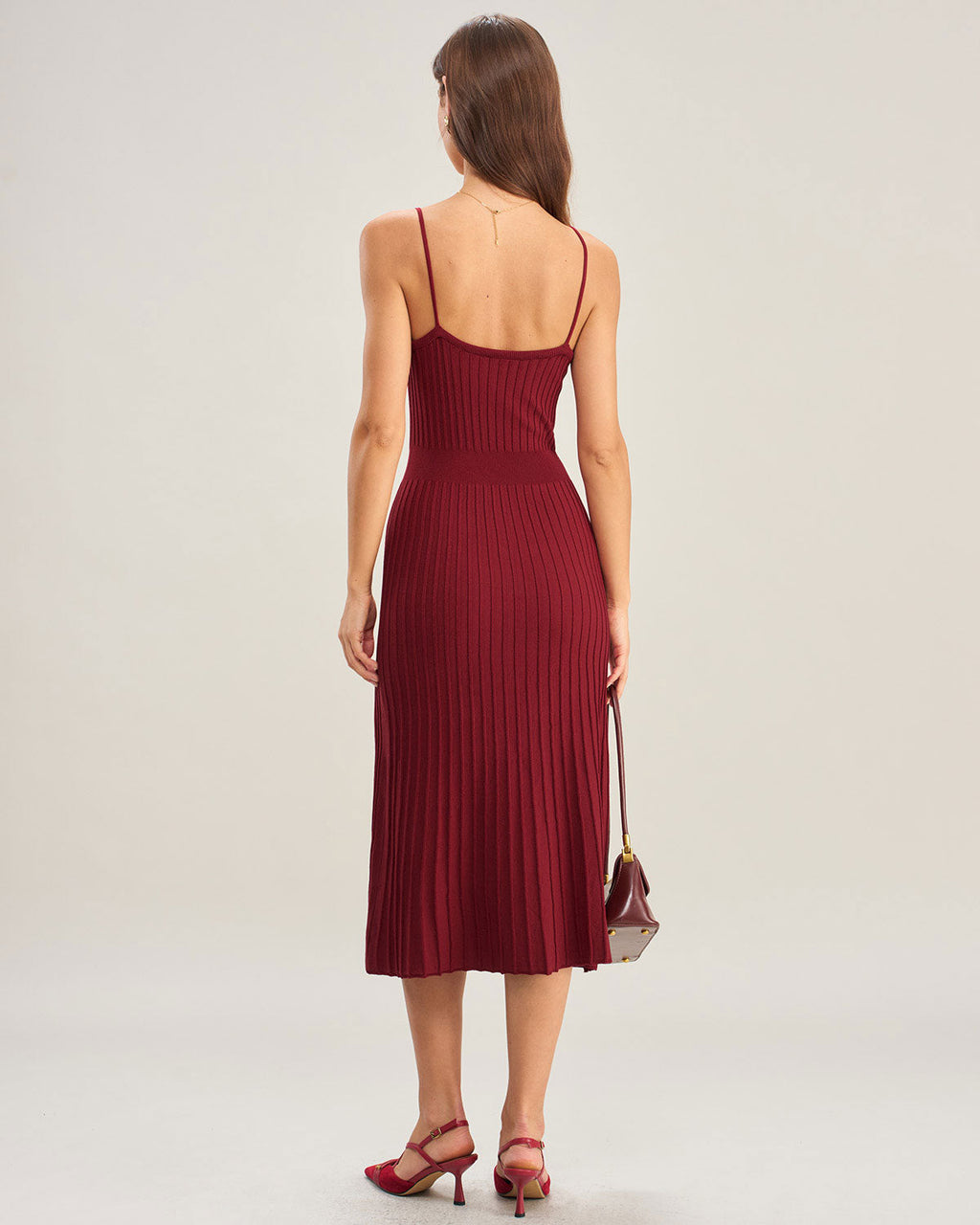 Şarap Kırmızısı A-Line Slip Kazak Elbise