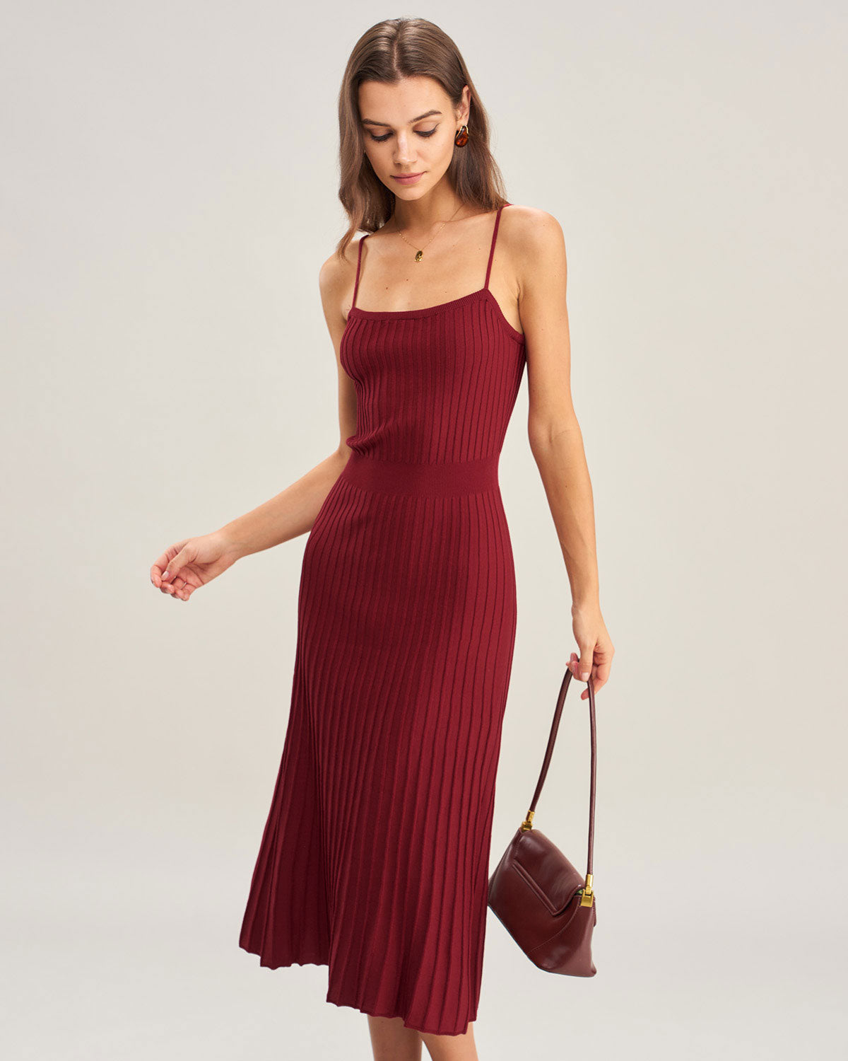 Şarap Kırmızısı A-Line Slip Kazak Elbise